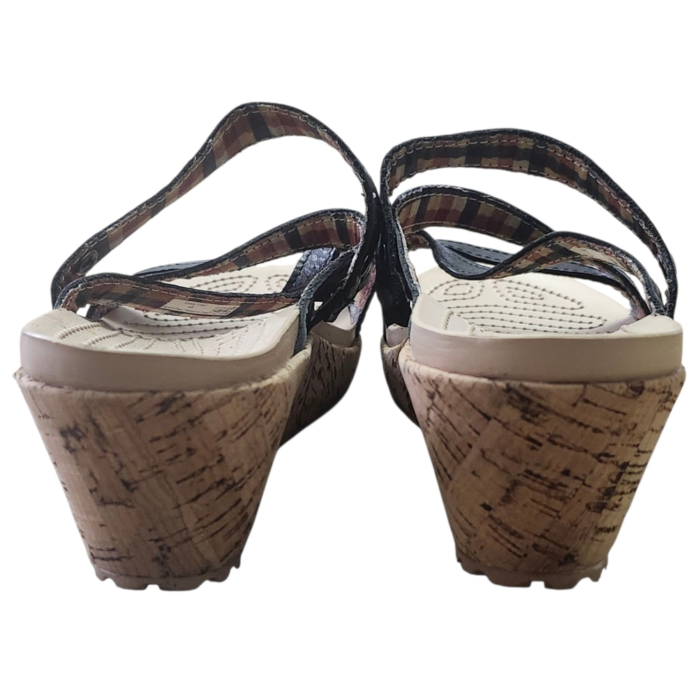 Crocs Black and Tan A-leigh Leather Wedge Sandals. Sz. 9 - Picture 5 of 8